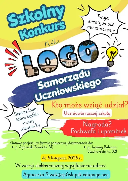 Szkoła Podstawowa nr 6 w Słupsku ogłasza konkurs na logo Samorządu Uczniowskiego