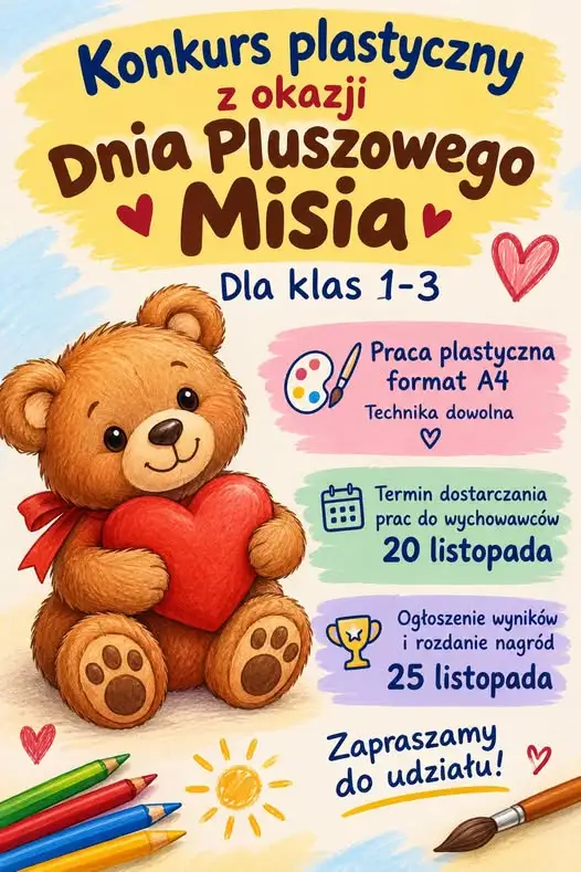 Konkurs plastyczny z okazji Dnia Pluszowego Misia dla klas 1-3