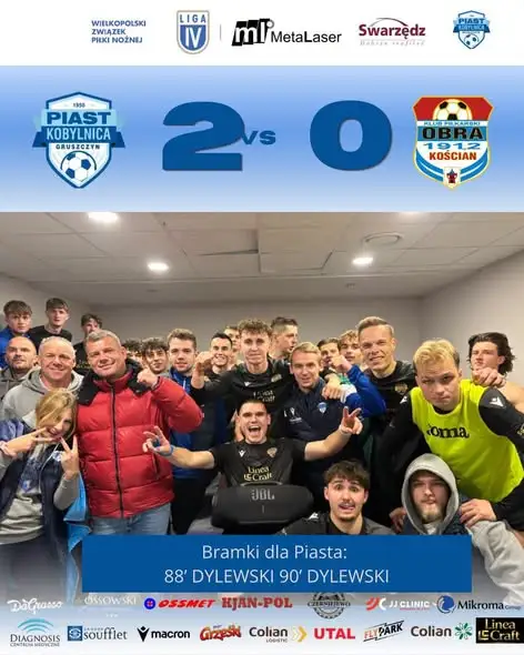 Piast Kobylnica przełamał serię! Dylewski bohaterem w meczu z Obrą Kościan
